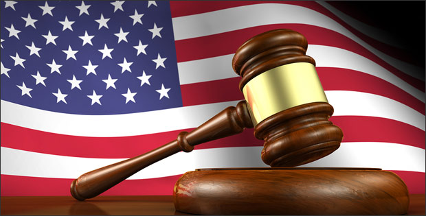 American flag and gavel depicting federal agents