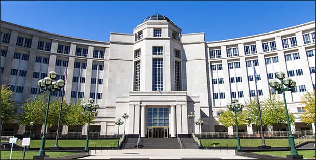 Michigan Hall of Justice - depicting Michigan courts