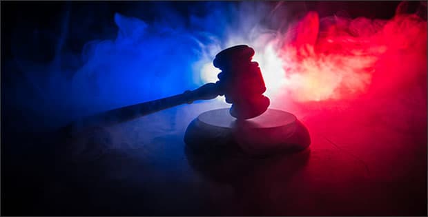 Gavel and smoke depicting Linda Stermer murder arson case